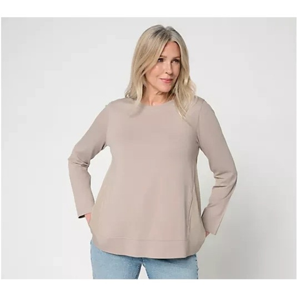 LOGO Layers by Lori Goldstein Mixed Media Long Sleeve Top Moonrock, Medium